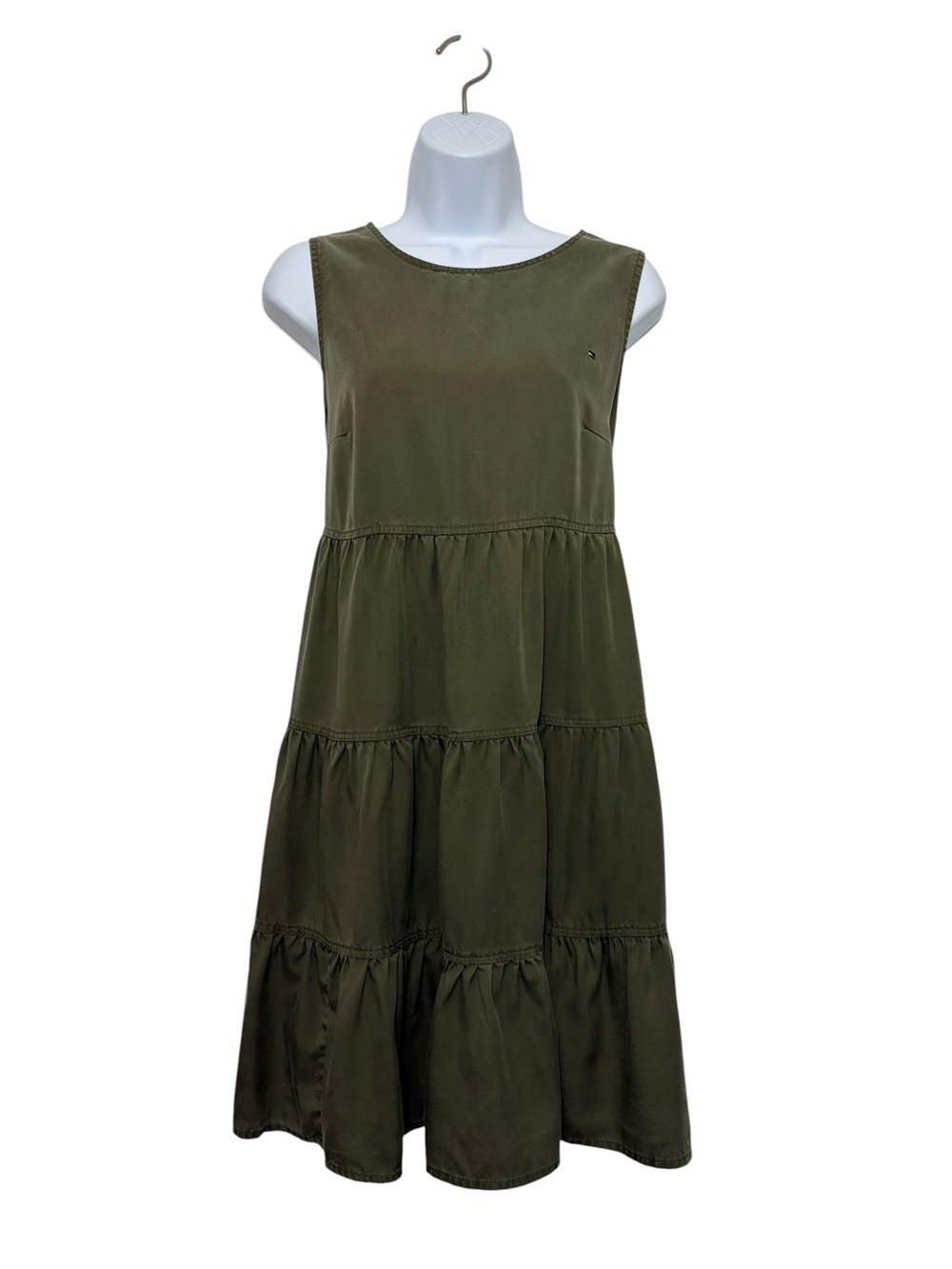 Tommy Hilfiger Olive Green Boho Tiered  Lyocell Preppy Sleeveless Dress Sz10
